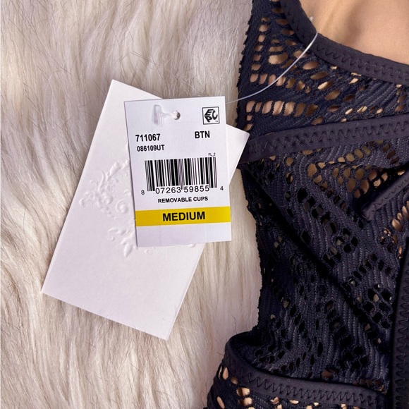 NWT Becca Swimwear Color Play Geometric Crochet Plunge One Piece SZ MEDIUM - Picture 11 of 15